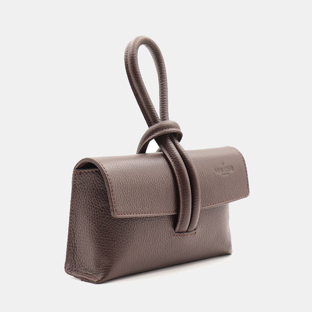 Borsa Clutch a Mano con Tracolla VIAVERDI in Pelle Testa di Moro Made in Italy linea Castiglione