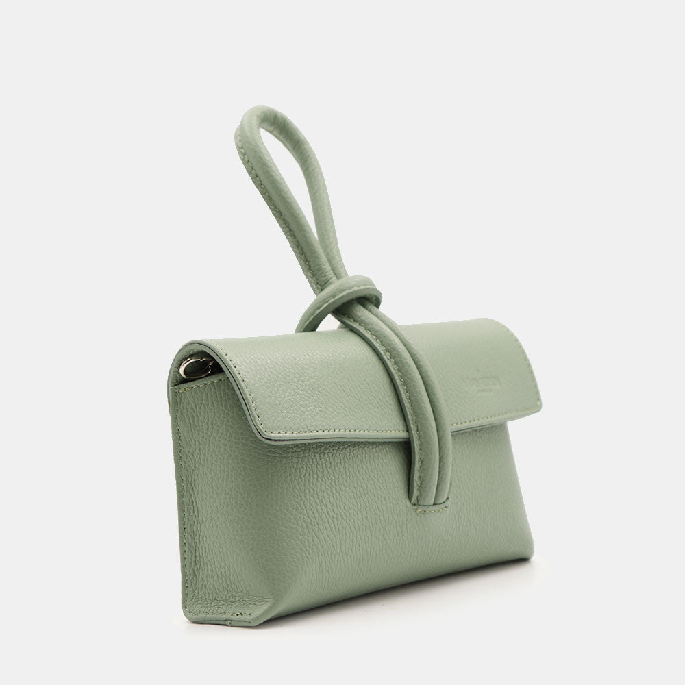 VIAVERDI Clutch Handbag with Shoulder Strap in Mint Green Leather Made in Italy – Castiglione Collection