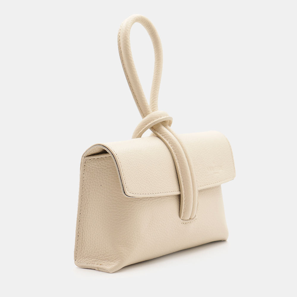 Borsa Clutch a Mano con Tracolla VIAVERDI in Pelle Avorio Made in Italy linea Castiglione