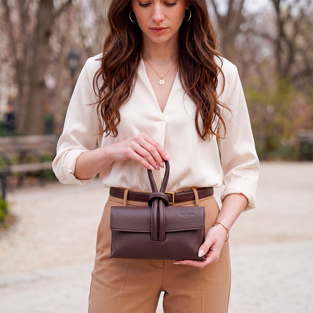 Clutch ViaVerdi with Shoulder Strap in Dark Brown Leather Made in Italy – Line Castiglione