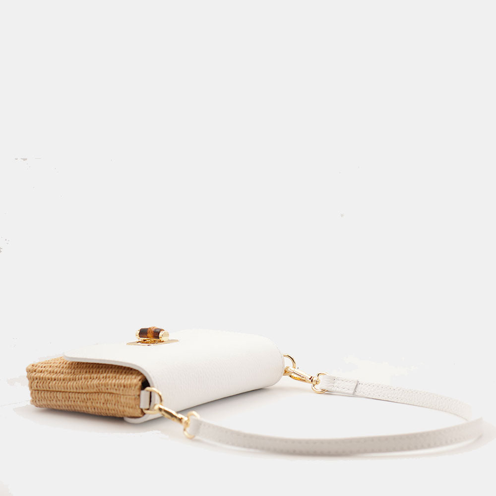 Borsa Clutch a Spalla VIAVERDI in Rafia e Pelle Bianca Made in Italy linea Volterra