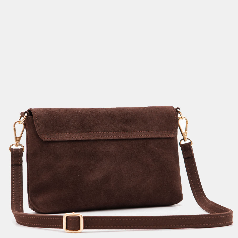 Borsa Clutch a Spalla VIAVERDI in Camoscio Testa di Moro Made in Italy linea Volterra