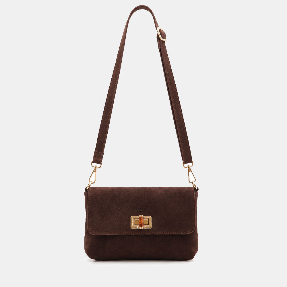 Borsa Clutch a Spalla VIAVERDI in Camoscio Testa di Moro Made in Italy linea Volterra