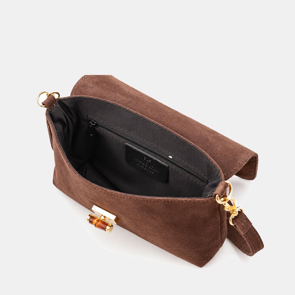 Borsa Clutch a Spalla VIAVERDI in Camoscio Testa di Moro Made in Italy linea Volterra