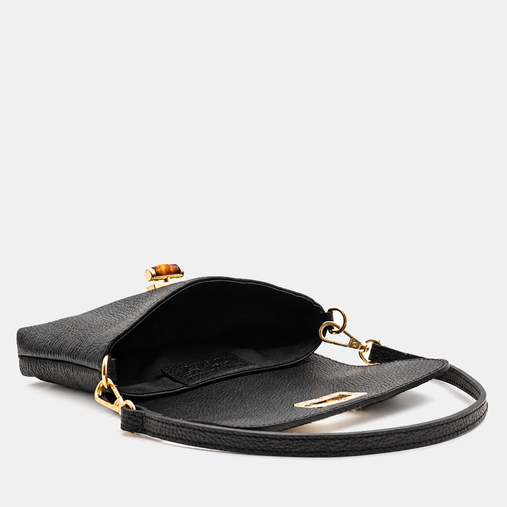 Borsa Clutch a Spalla VIAVERDI in Cavallino e Pelle Nera Made in Italy linea Volterra