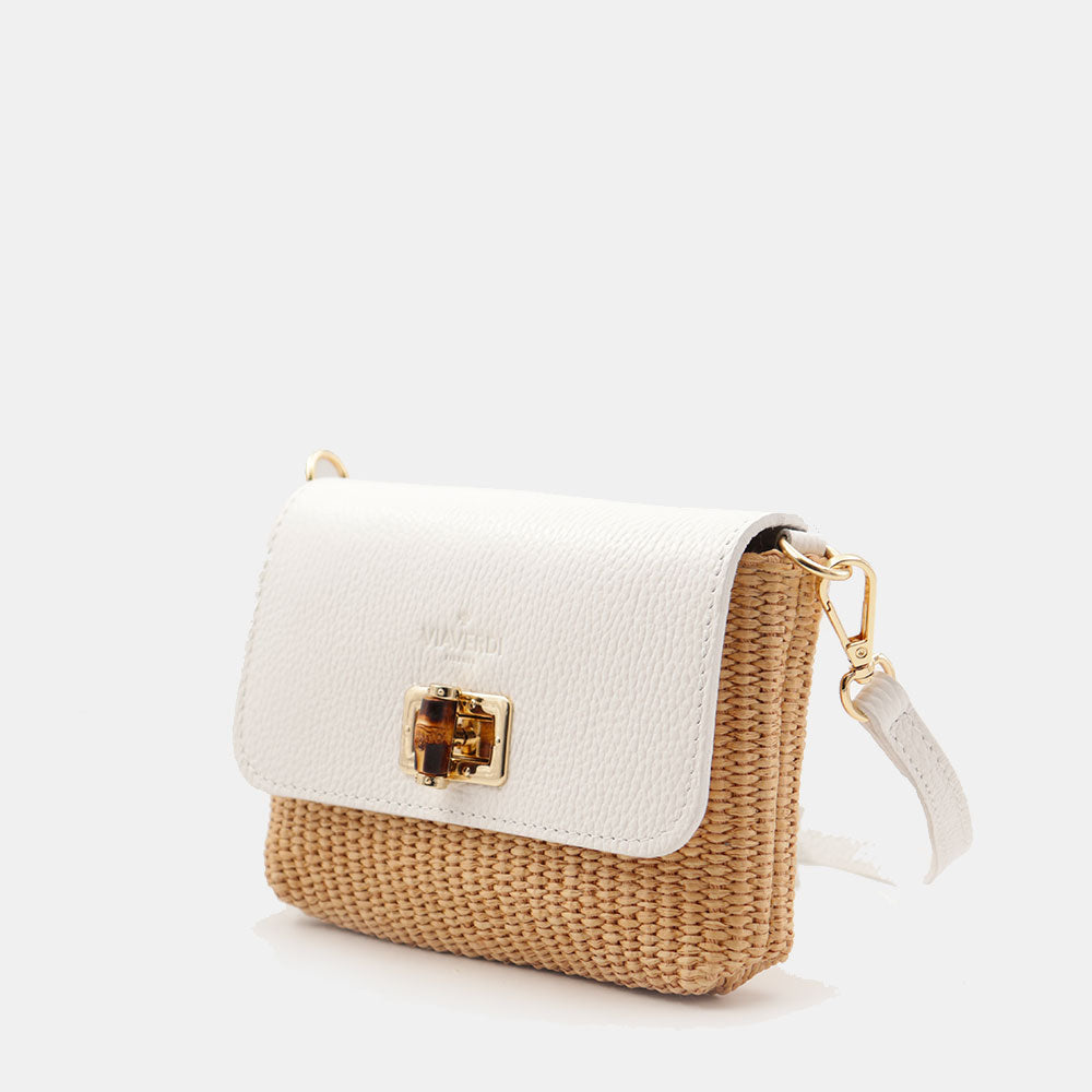 Borsa Clutch a Spalla VIAVERDI in Rafia e Pelle Bianca Made in Italy linea Volterra