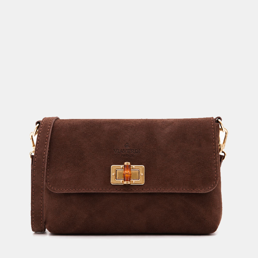 Borsa Clutch a Spalla VIAVERDI in Camoscio Testa di Moro Made in Italy linea Volterra