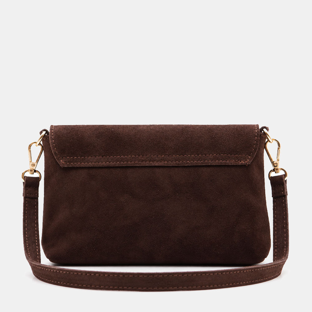 Borsa Clutch a Spalla VIAVERDI in Camoscio Testa di Moro Made in Italy linea Volterra
