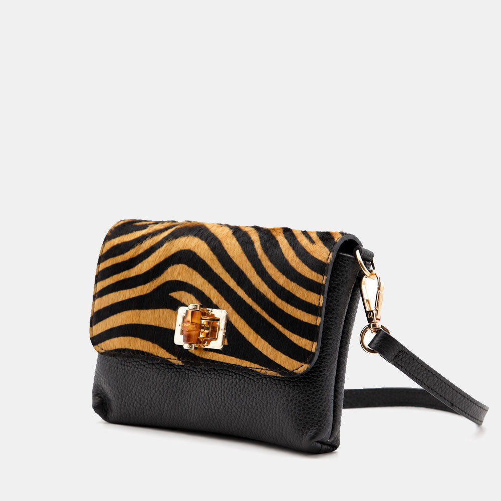 Clutch ViaVerdi aus Zebraponyfell und Weißem Leder Made in Italy – Linie Volterra