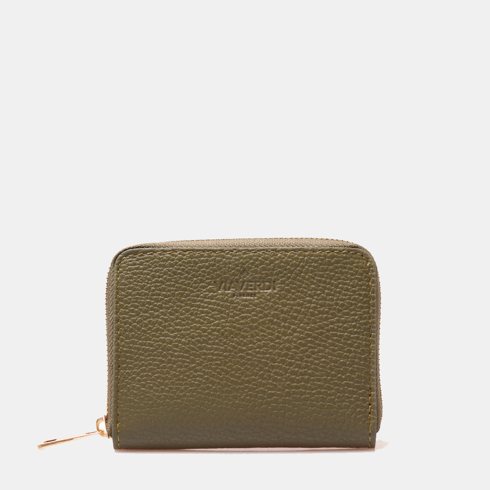 Kleines Damen-Portemonnaie mit umlaufendem Reißverschluss aus grünem Leder von VIAVERDI, hergestellt in Italien