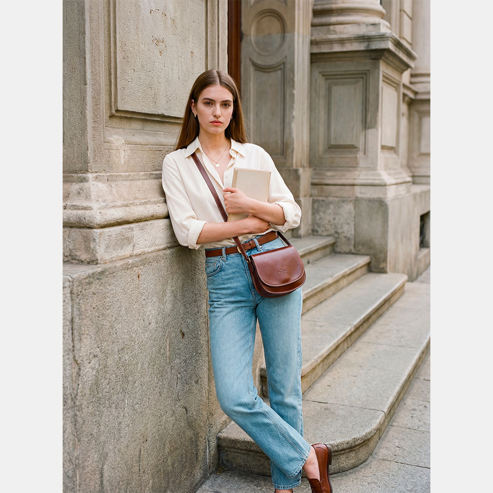 Borsa Tracolla VIAVERDI in Pelle Testa di Moro Made in Italy linea Firenze