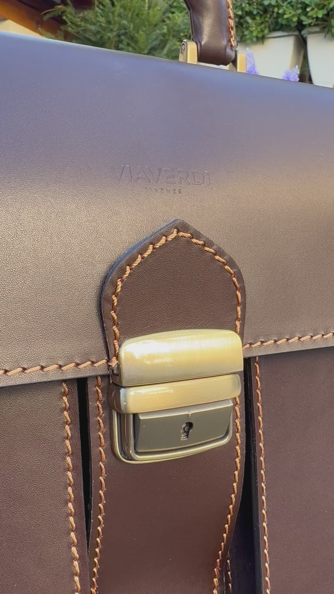 Brown Leather Briefcase VIAVERDI Made in Italy - 3 Gusseted PC 15.6