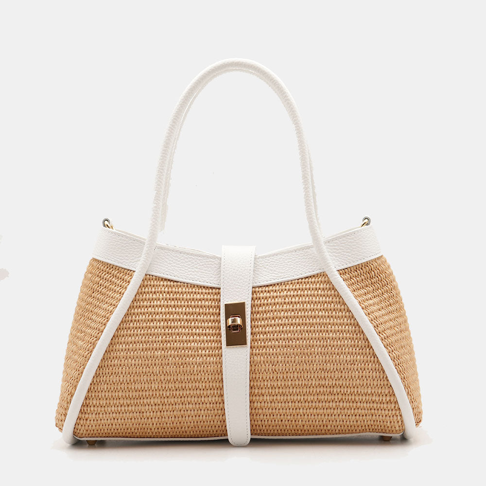 Borsa Donna a Mano VIAVERDI in Rafia e Pelle Bianca Made in Italy linea Cortona