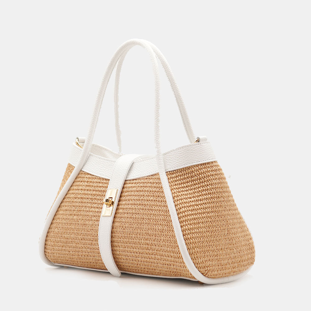 Borsa Donna a Mano VIAVERDI in Rafia e Pelle Bianca Made in Italy linea Cortona