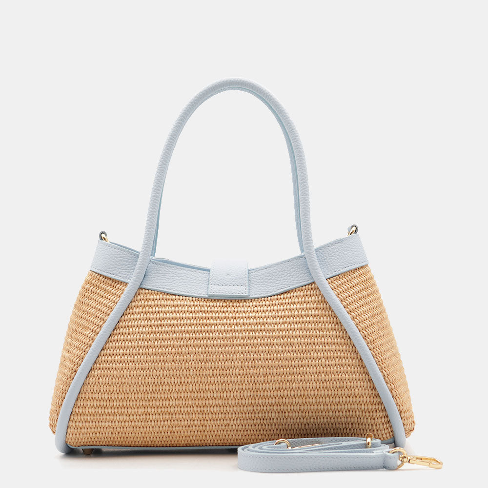 Borsa Donna a Mano VIAVERDI in Rafia e Pelle Celeste Made in Italy linea Cortona