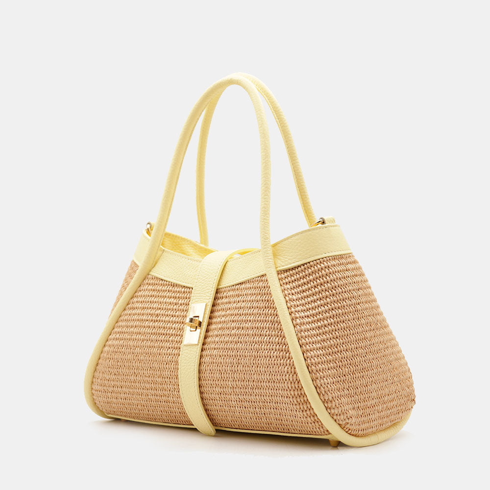Borsa Donna a Mano VIAVERDI in Rafia e Pelle Gialla Made in Italy linea Cortona