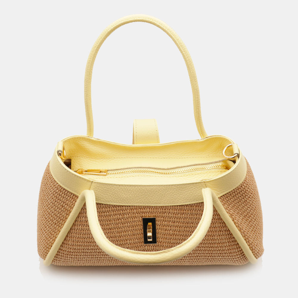 Borsa Donna a Mano VIAVERDI in Rafia e Pelle Gialla Made in Italy linea Cortona