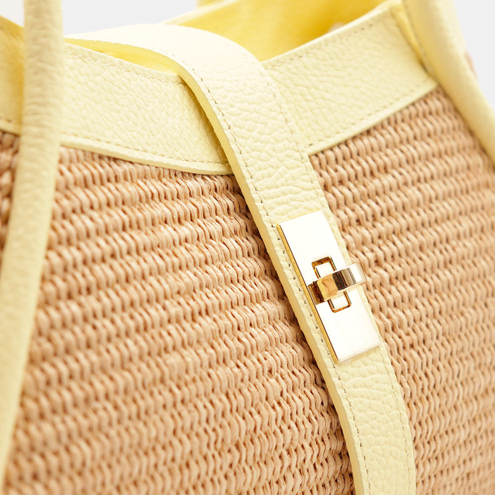 Borsa Donna a Mano VIAVERDI in Rafia e Pelle Gialla Made in Italy linea Cortona