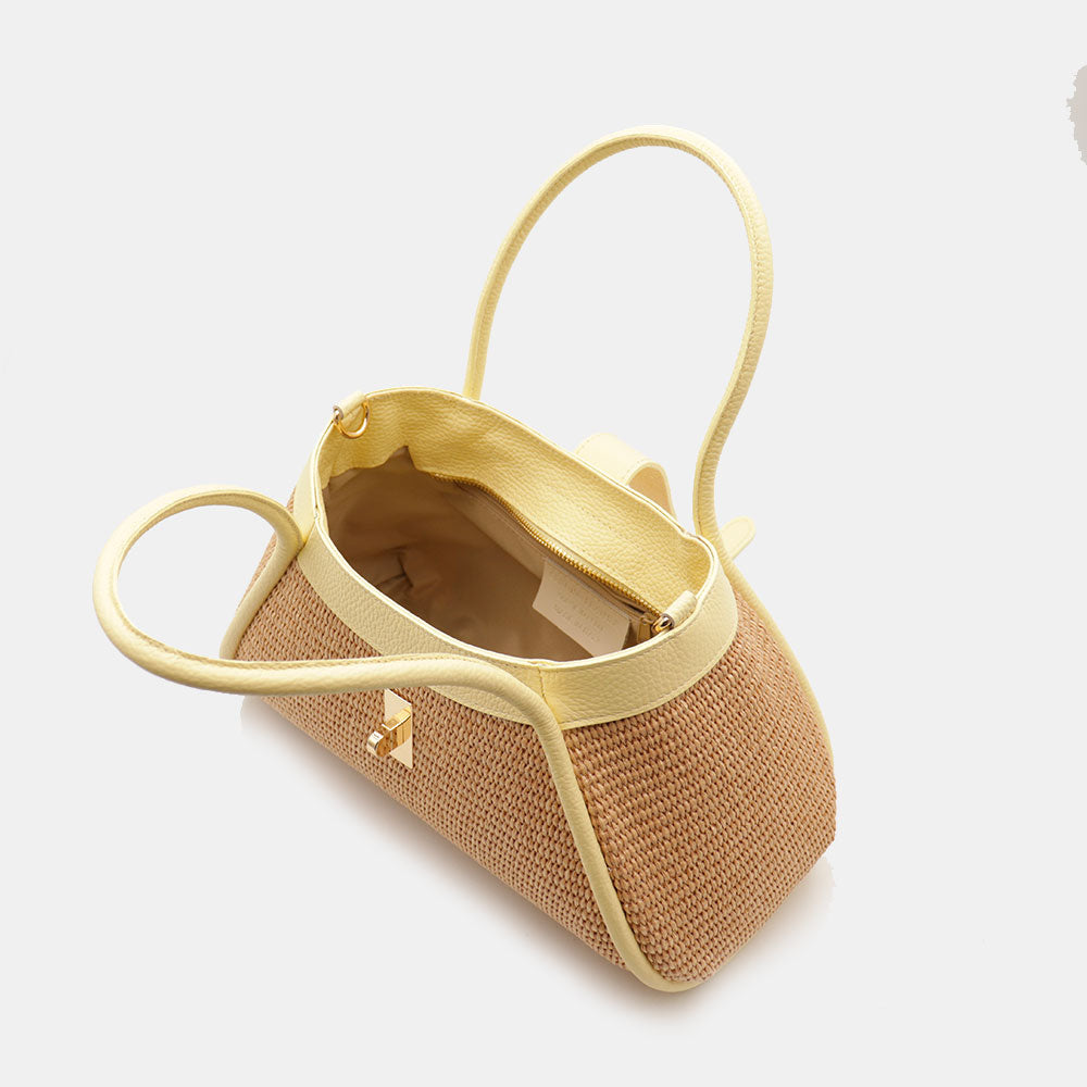 Borsa Donna a Mano VIAVERDI in Rafia e Pelle Gialla Made in Italy linea Cortona