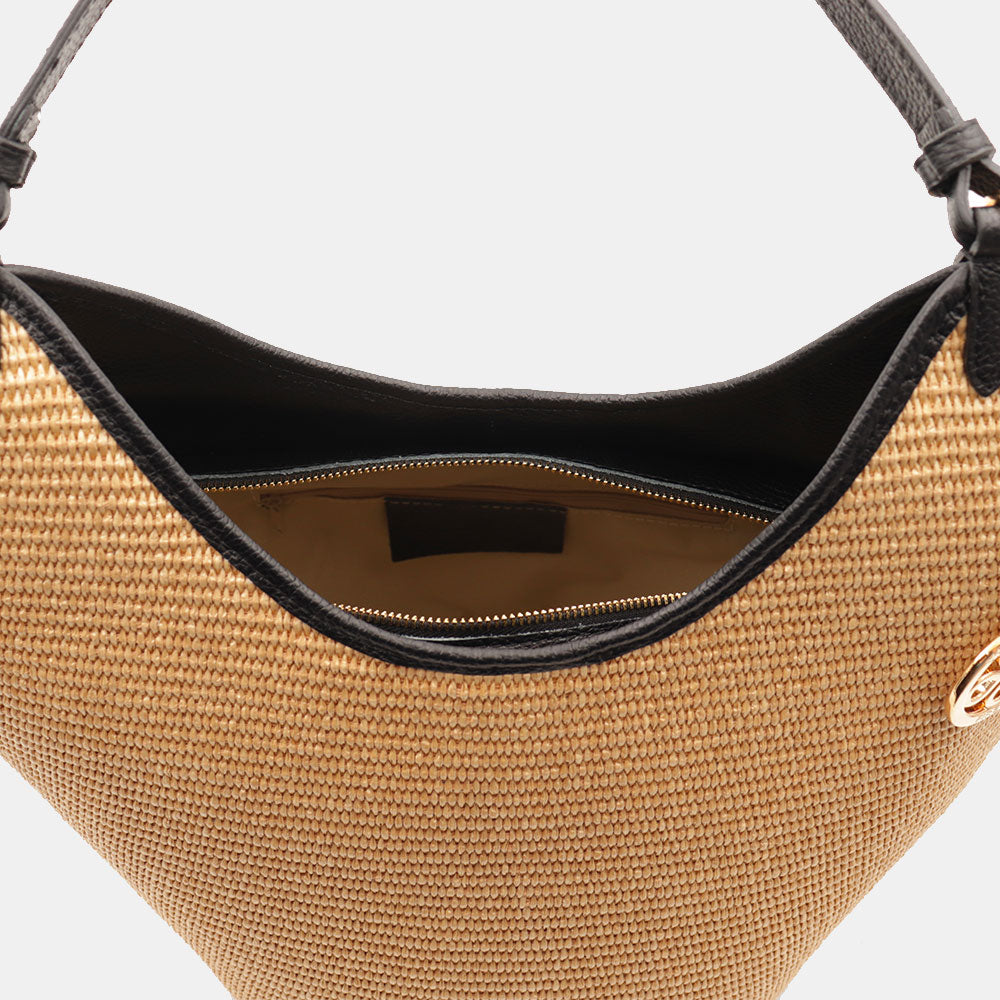 Borsa Donna a Spalla Grande VIAVERDI in Rafia e Pelle Nera Made in Italy linea Cortona