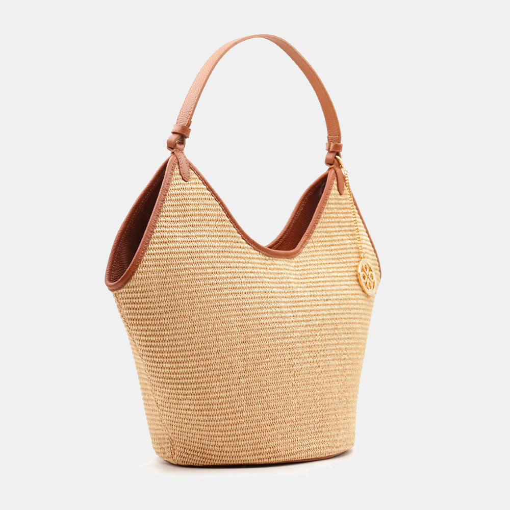 Borsa Donna a Spalla Grande VIAVERDI in Rafia e Pelle Cuoio Made in Italy linea Cortona