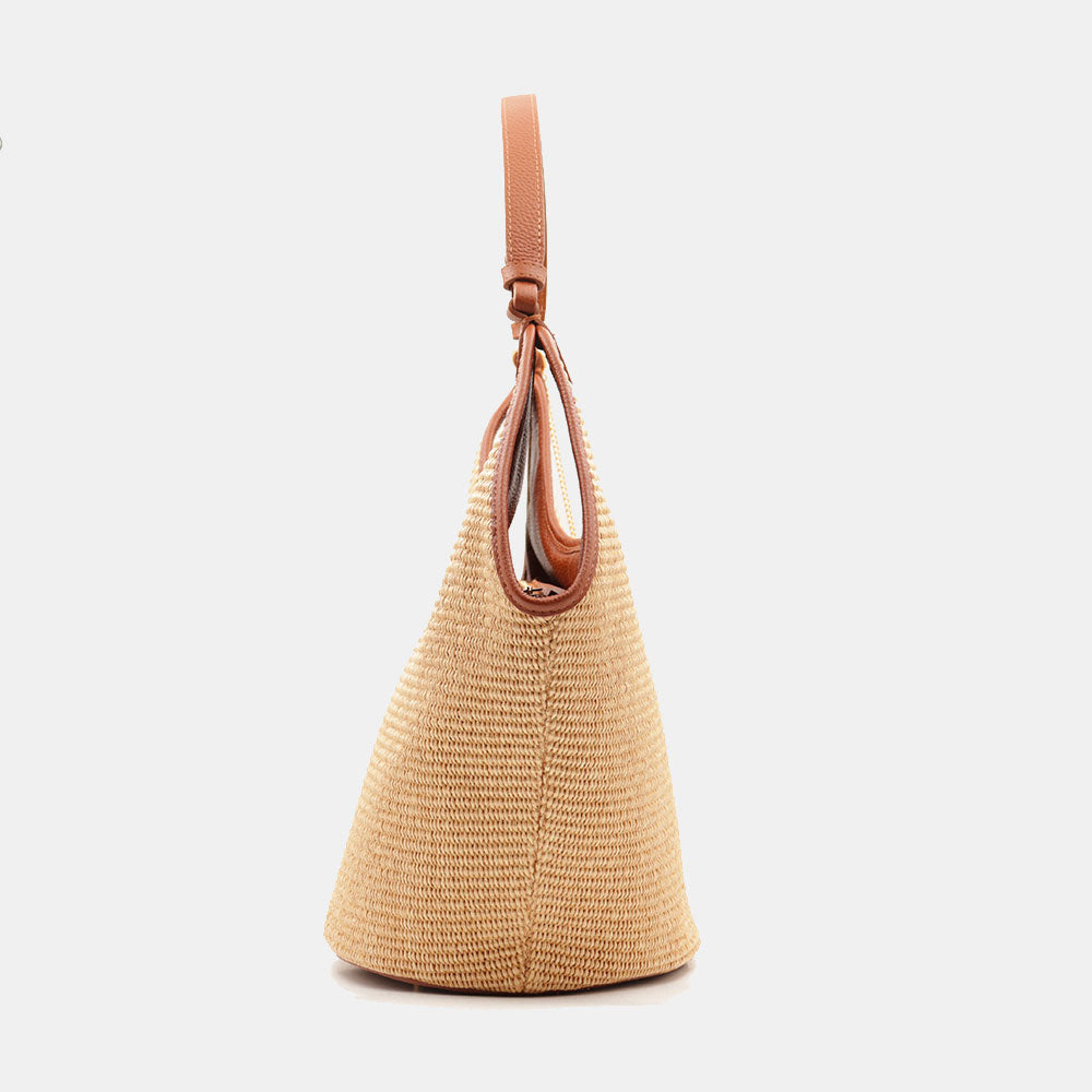 Borsa Donna a Spalla Grande VIAVERDI in Rafia e Pelle Cuoio Made in Italy linea Cortona