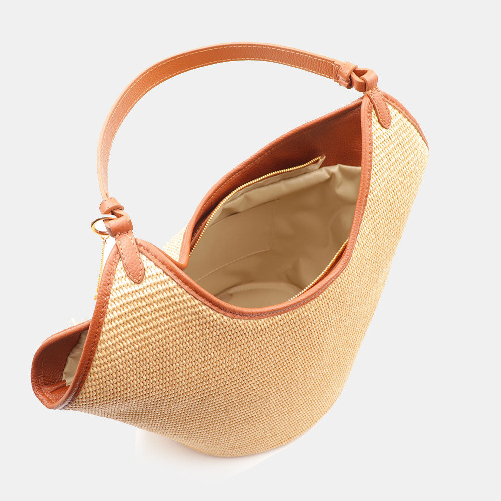 Borsa Donna a Spalla Grande VIAVERDI in Rafia e Pelle Cuoio Made in Italy linea Cortona