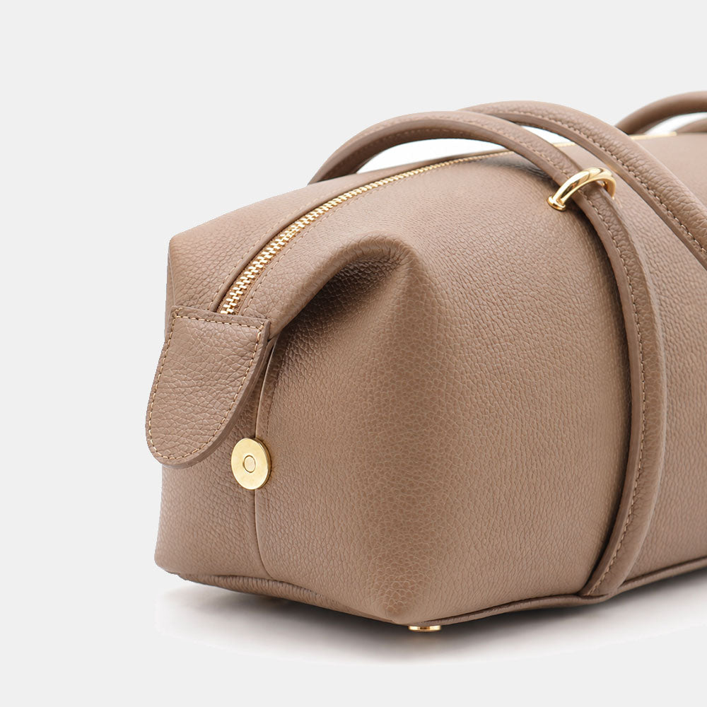Borsa Donna a Spalla VIAVERDI in Pelle Taupe Scuro Made in Italy linea San Gimignano