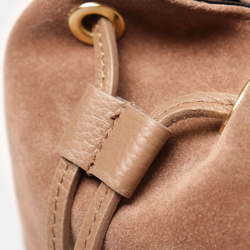 Borsa Donna a Secchiello VIAVERDI in Camoscio e Pelle Taupe Made in Italy linea Cortona