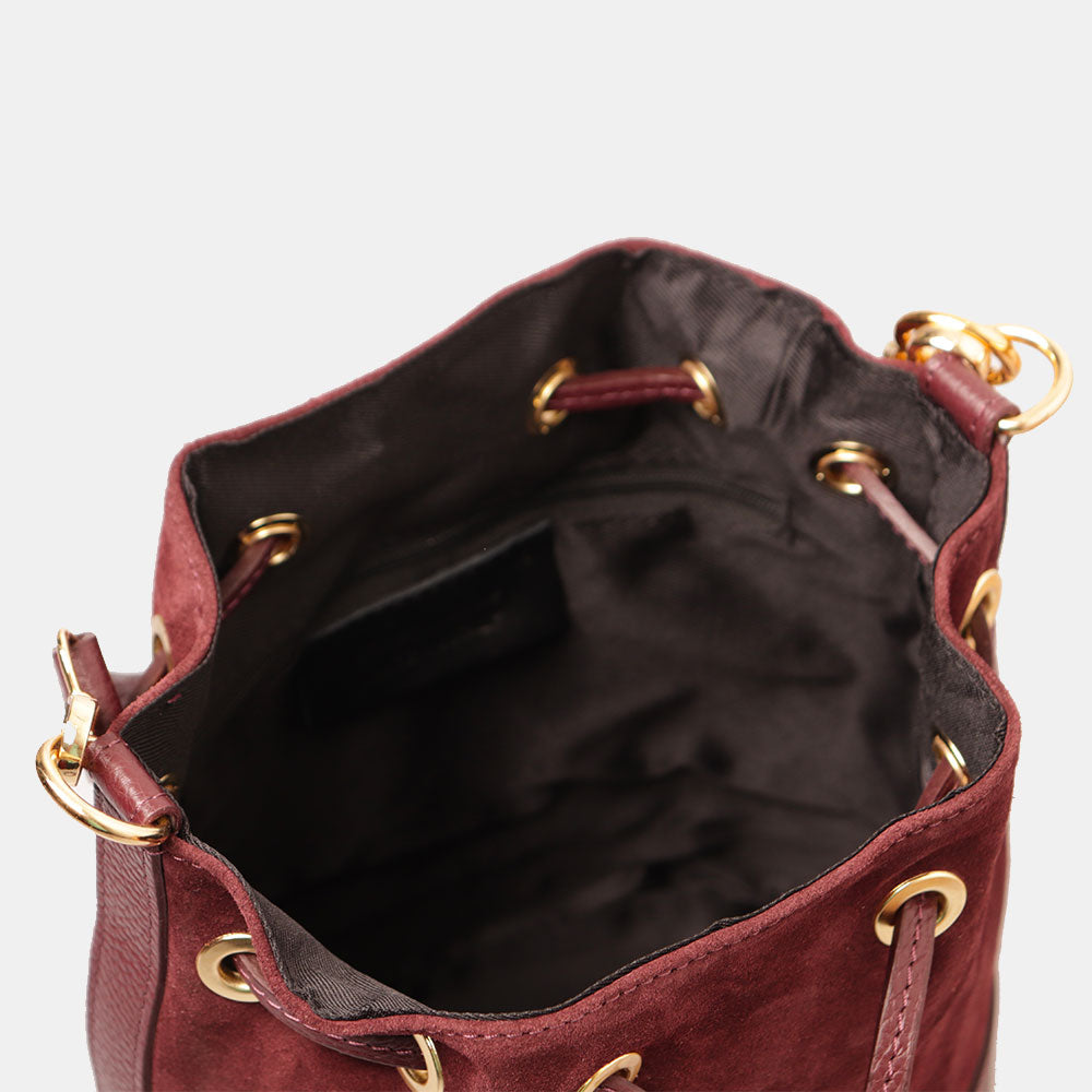 Borsa Donna a Secchiello VIAVERDI in Camoscio e Pelle Bordeaux Made in Italy linea Cortona