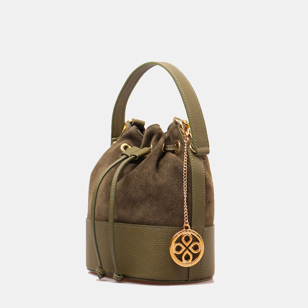 Borsa Donna a Secchiello VIAVERDI in Camoscio e Pelle Verde Made in Italy linea Cortona