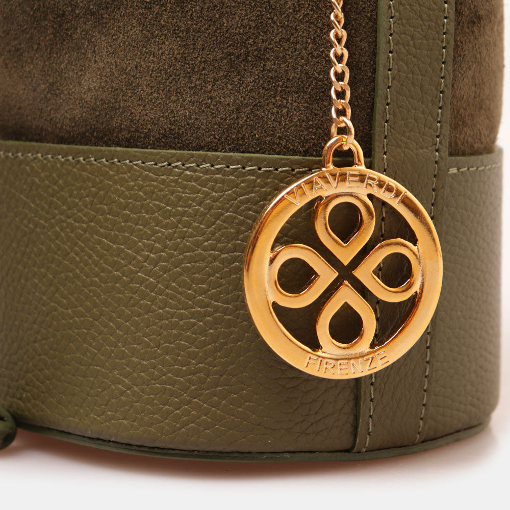 Borsa Donna a Secchiello VIAVERDI in Camoscio e Pelle Verde Made in Italy linea Cortona