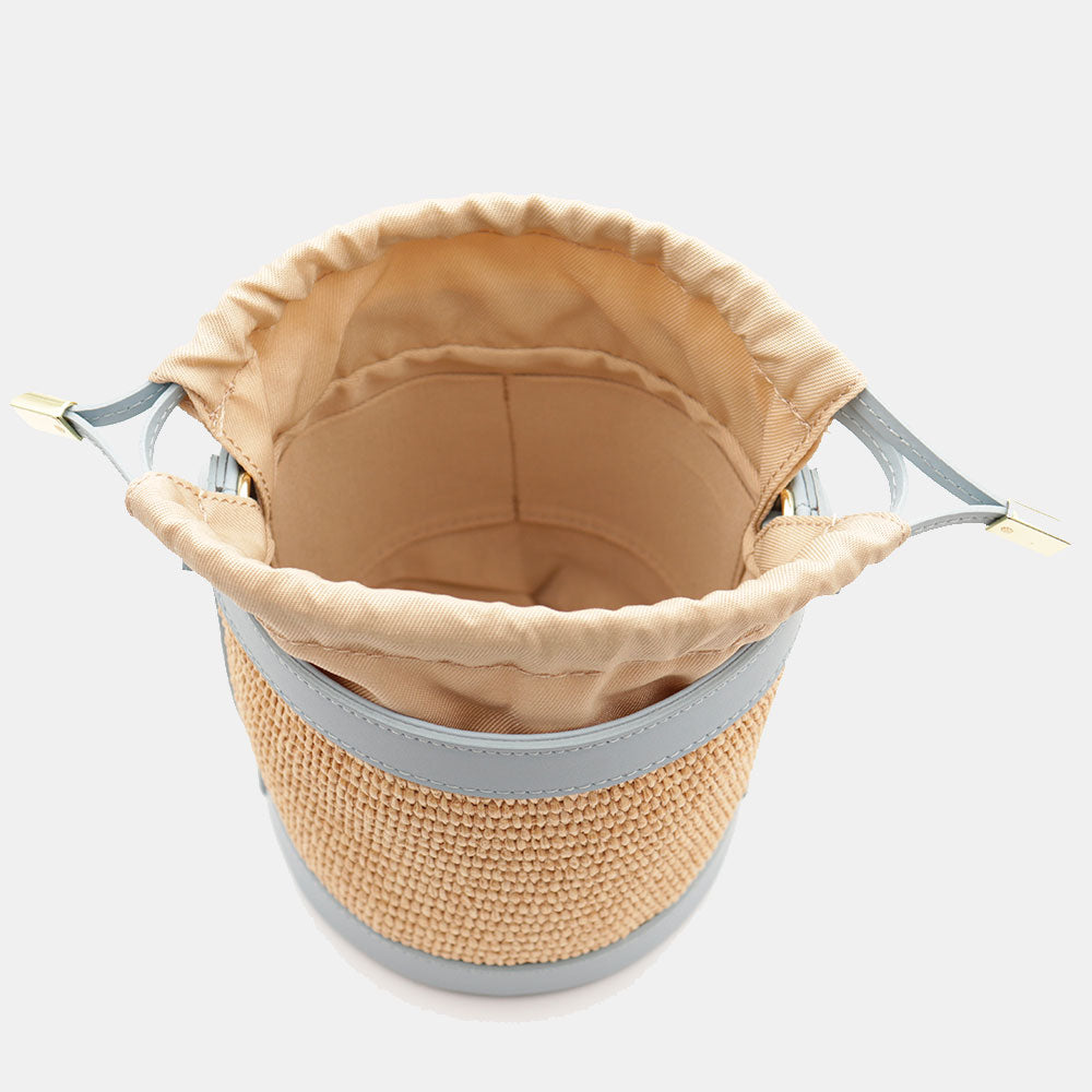 Borsa Secchiello a Mano VIAVERDI in Rafia e Pelle Celeste Made in Italy linea Pienza