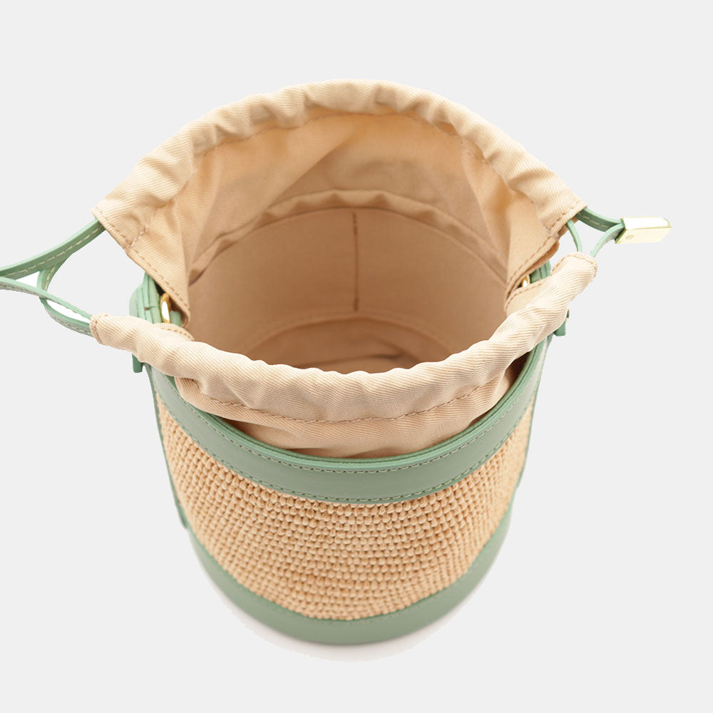 Borsa Secchiello a Mano VIAVERDI in Rafia e Pelle Verde Made in Italy linea Pienza