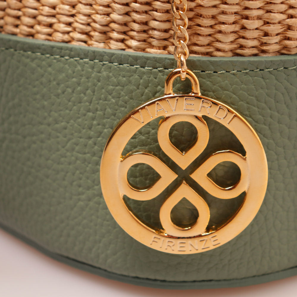 Borsa Donna a Secchiello VIAVERDI in Pelle Verde Menta e Rafia Made in Italy