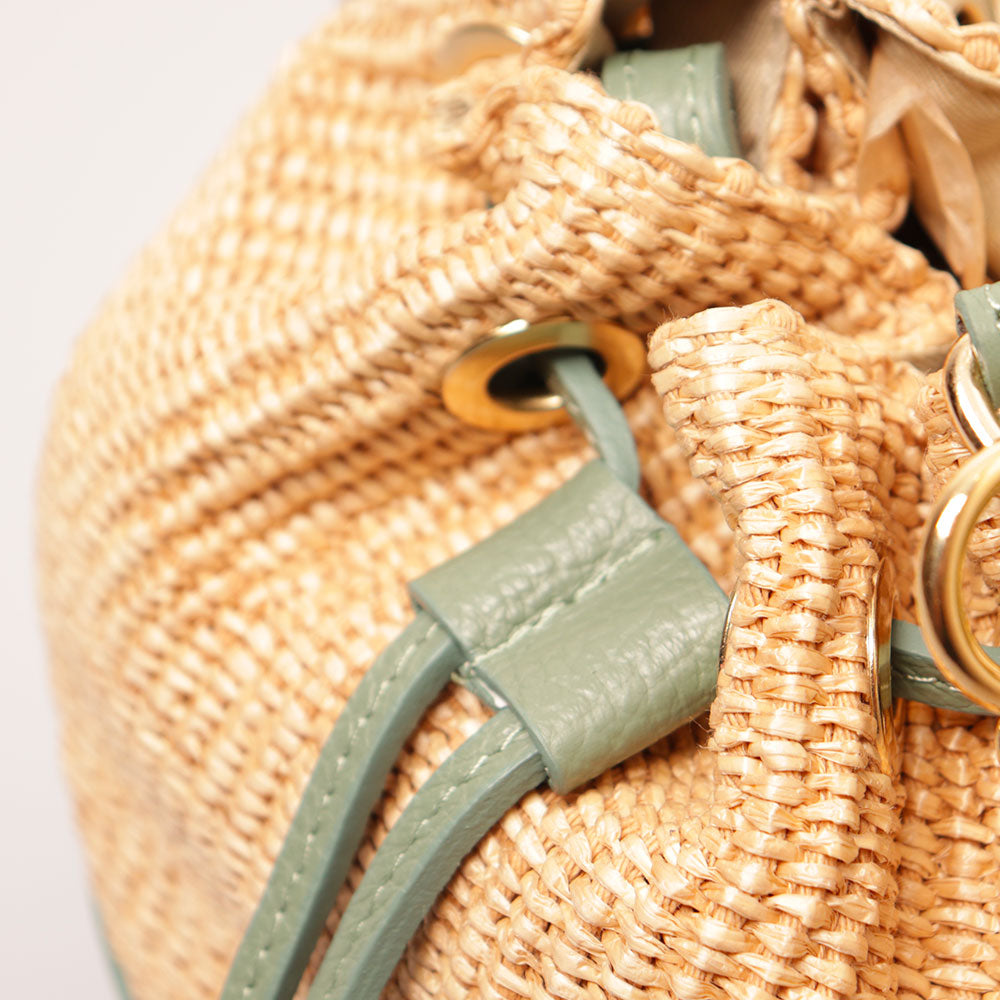 Borsa Donna a Secchiello VIAVERDI in Pelle Verde Menta e Rafia Made in Italy