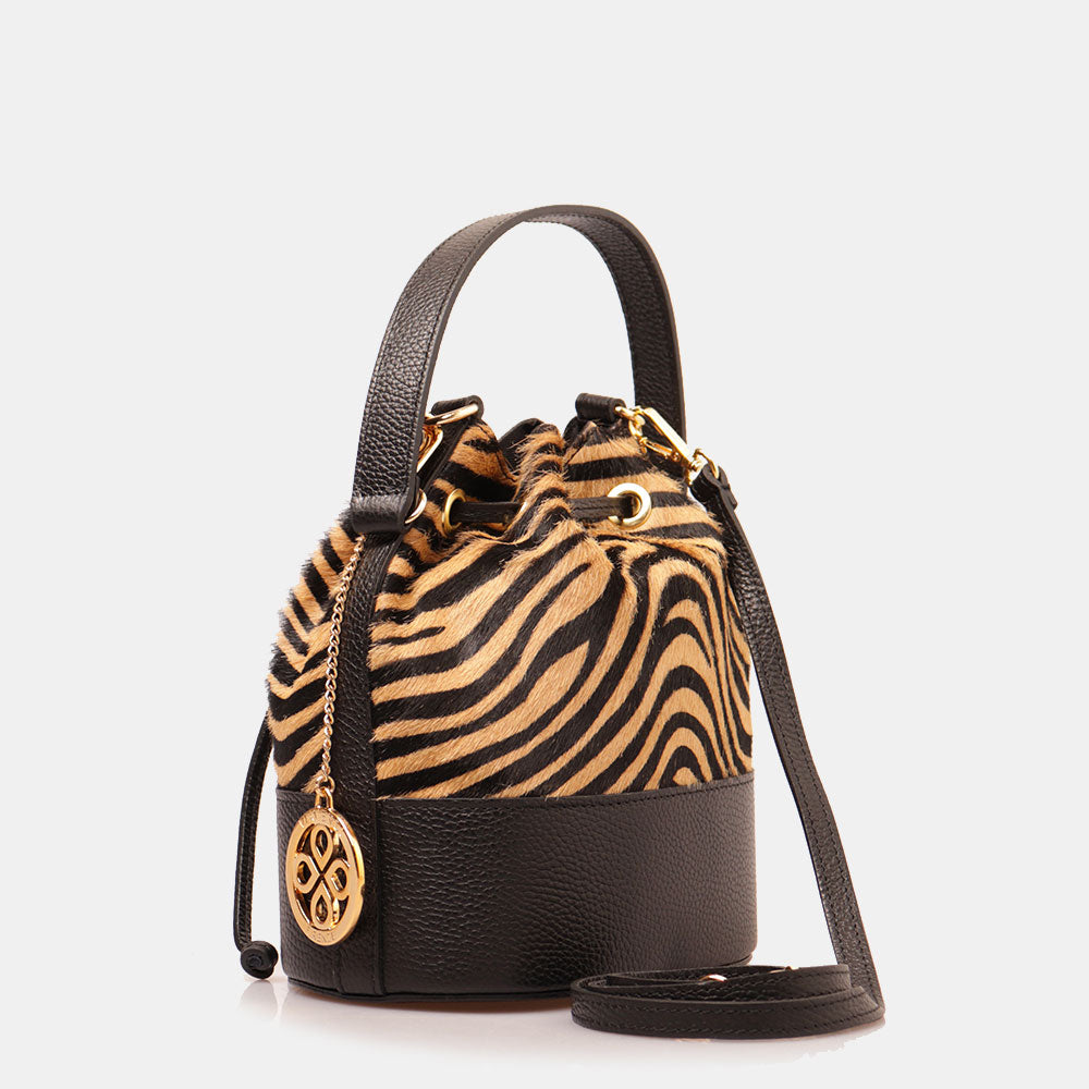 Borsa Donna a Secchiello VIAVERDI in Pelle e Cavallino Zebrato Made in Italy linea Cortona