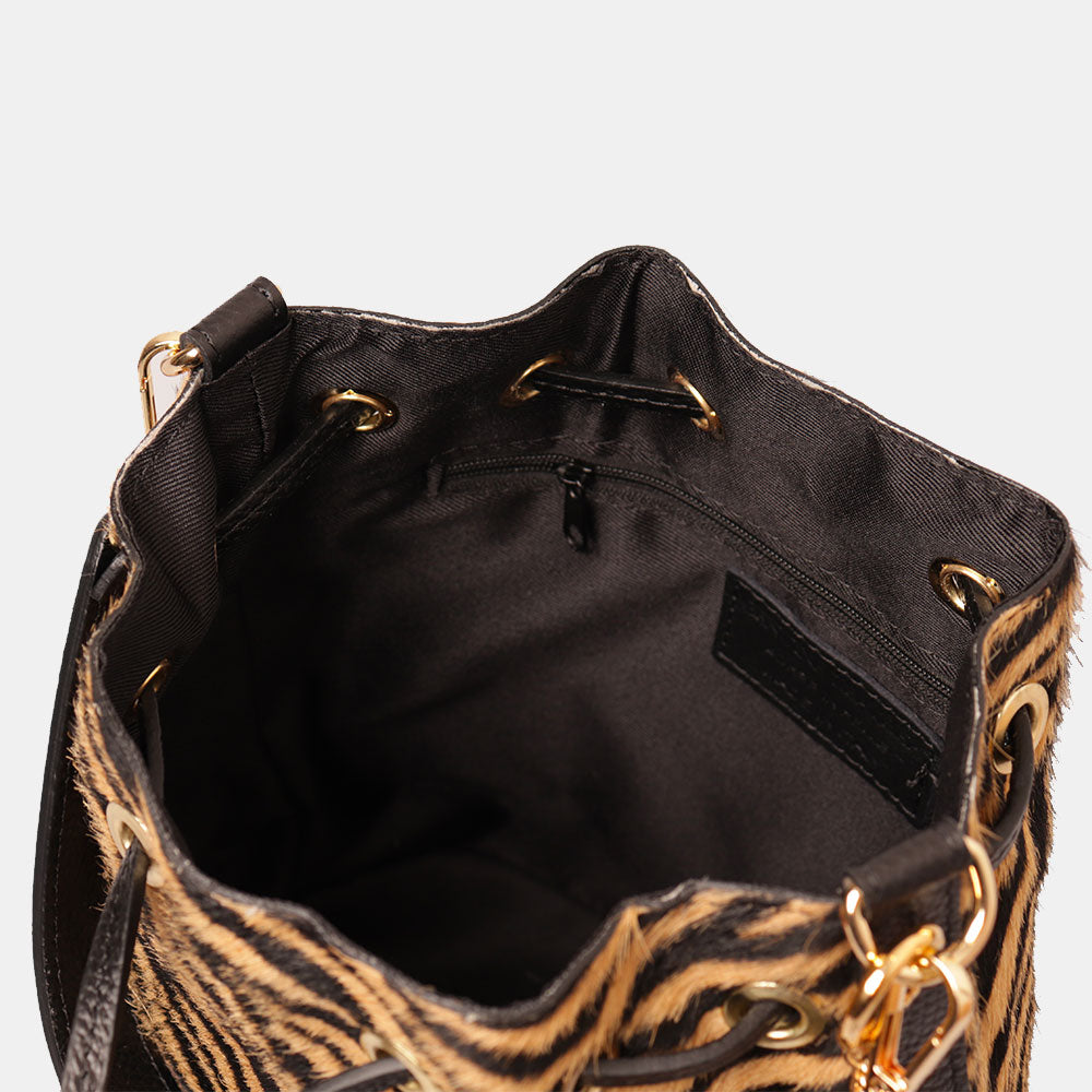 Borsa Donna a Secchiello VIAVERDI in Pelle e Cavallino Zebrato Made in Italy linea Cortona