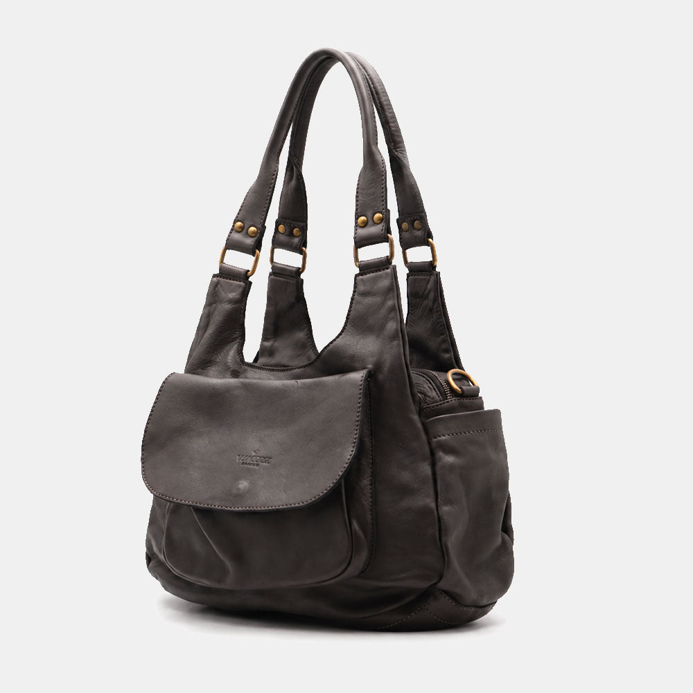 Borsa a Spalla VIAVERDI in Pelle Nera Made in Italy linea Tuscany