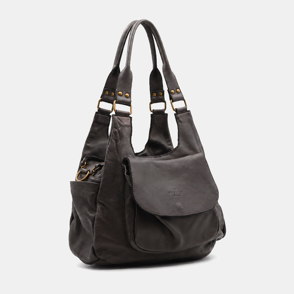 Borsa a Spalla VIAVERDI in Pelle Nera Made in Italy linea Tuscany