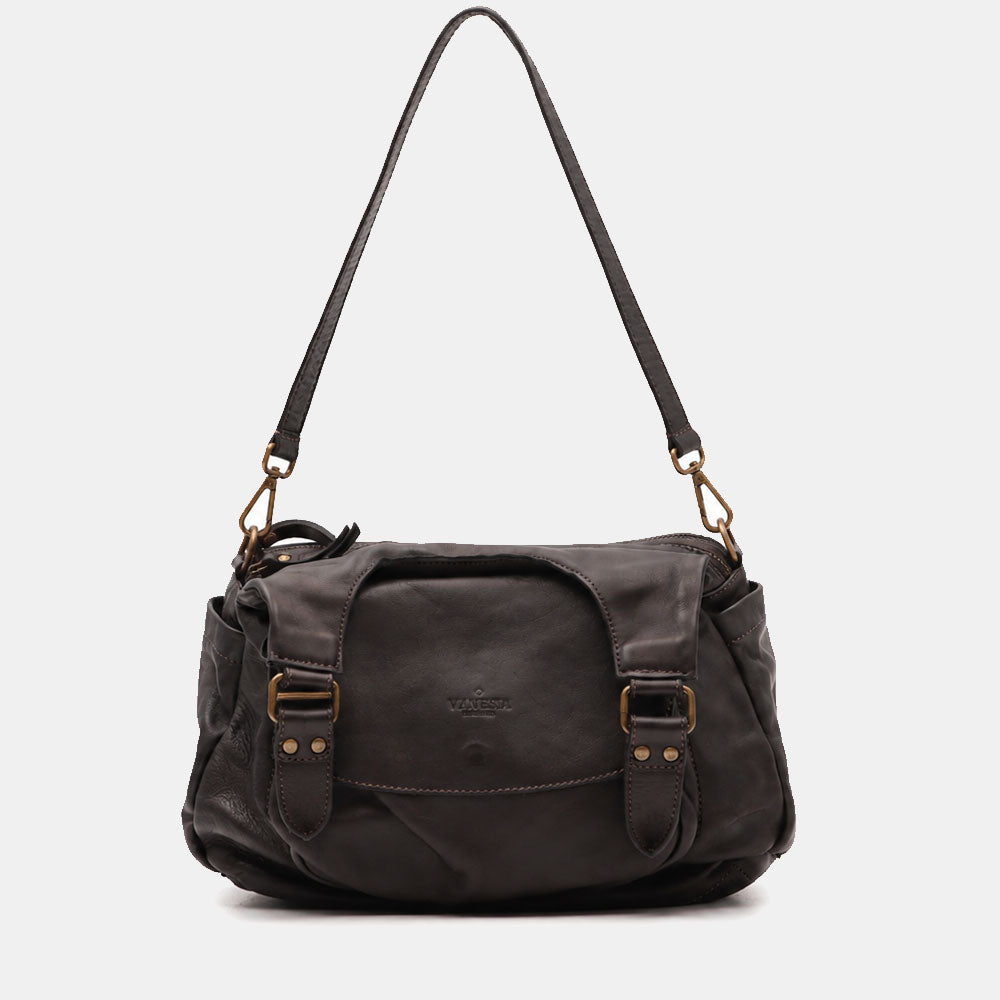 Borsa a Spalla VIAVERDI in Pelle Nera Made in Italy linea Tuscany