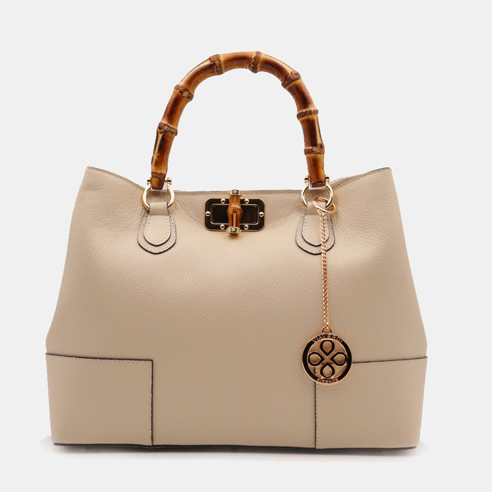 Borsa Grande a Mano VIAVERDI in Pelle Beige Chiaro Made in Italy linea Volterra