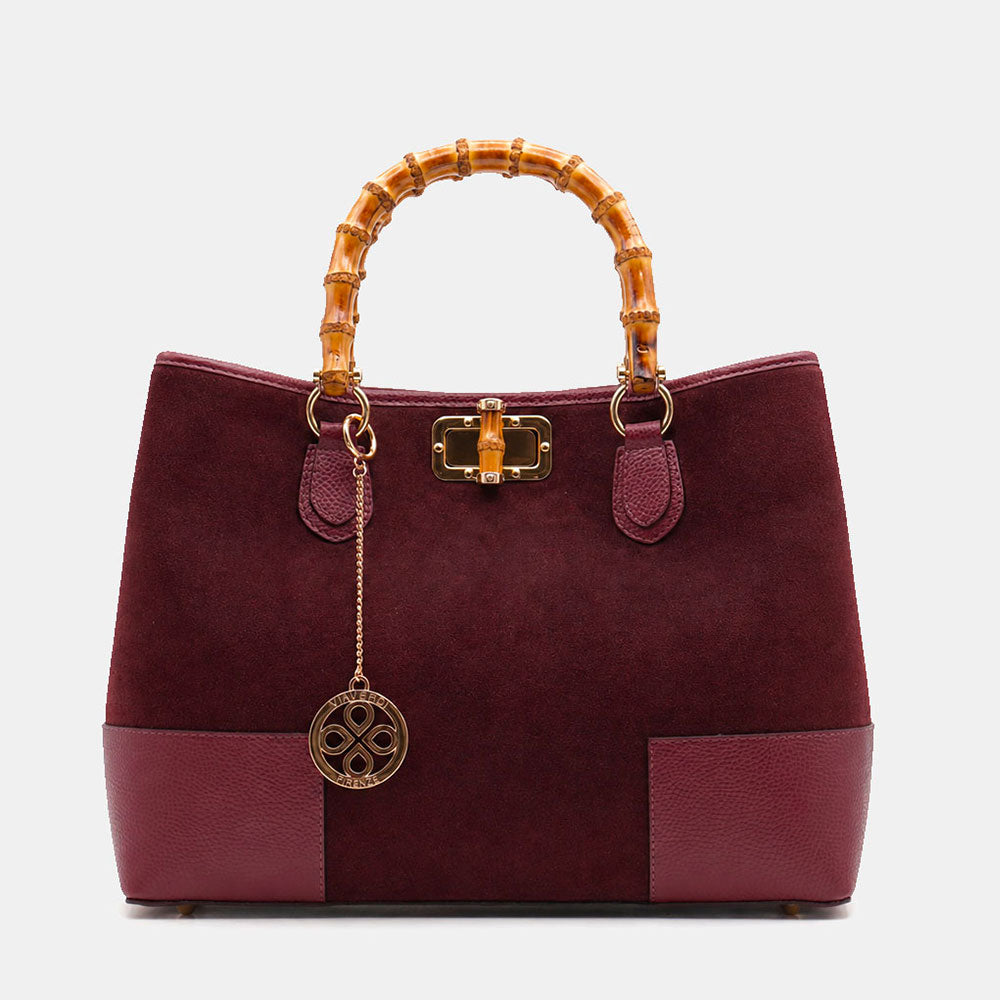 Handbag ViaVerdi large in suede and Burgundy leather Made in Italy – Line Volterra