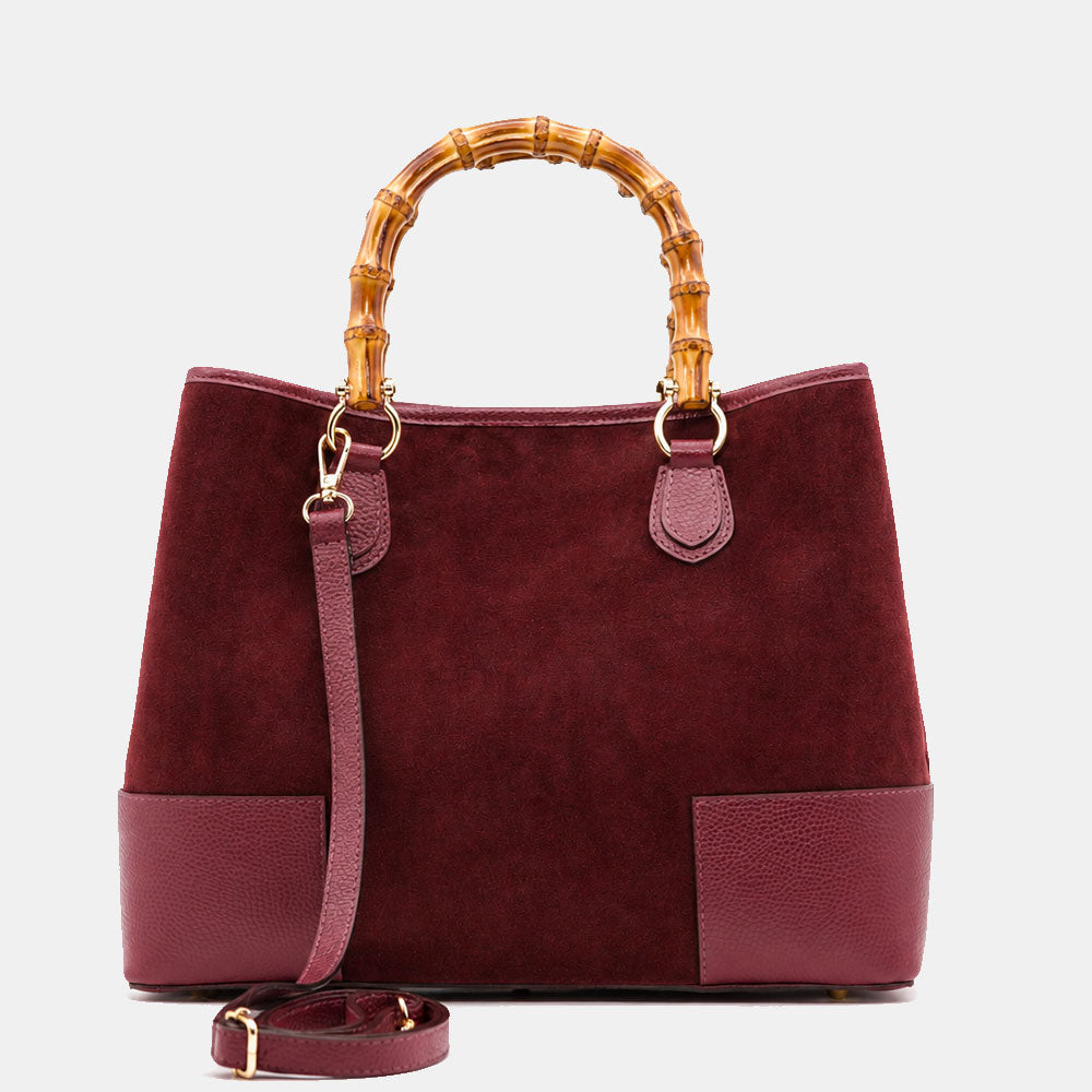 Borsa Grande a Mano VIAVERDI in Camoscio e Pelle Bordeaux Made in Italy linea Volterra