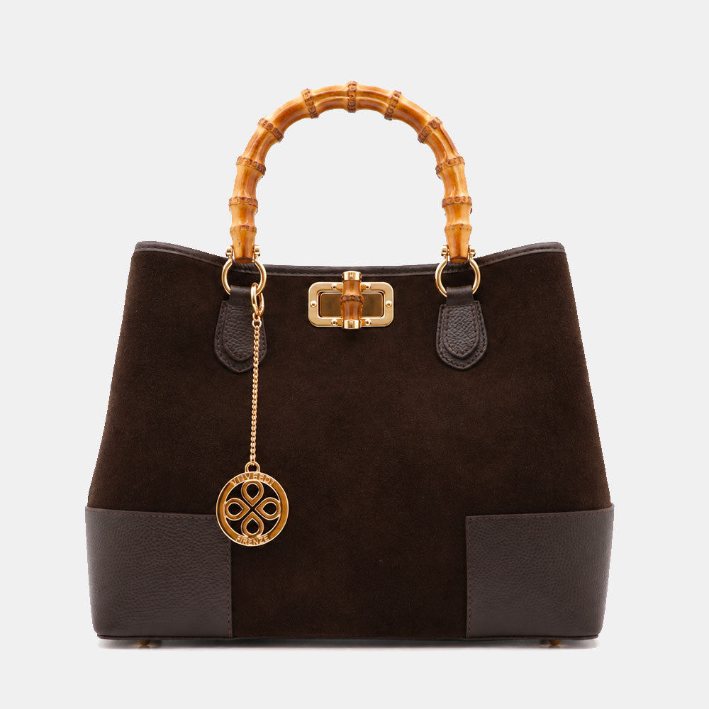 ViaVerdi Large Handbag in Suede and Dark Brown Leather Made in Italy – Line Volterra