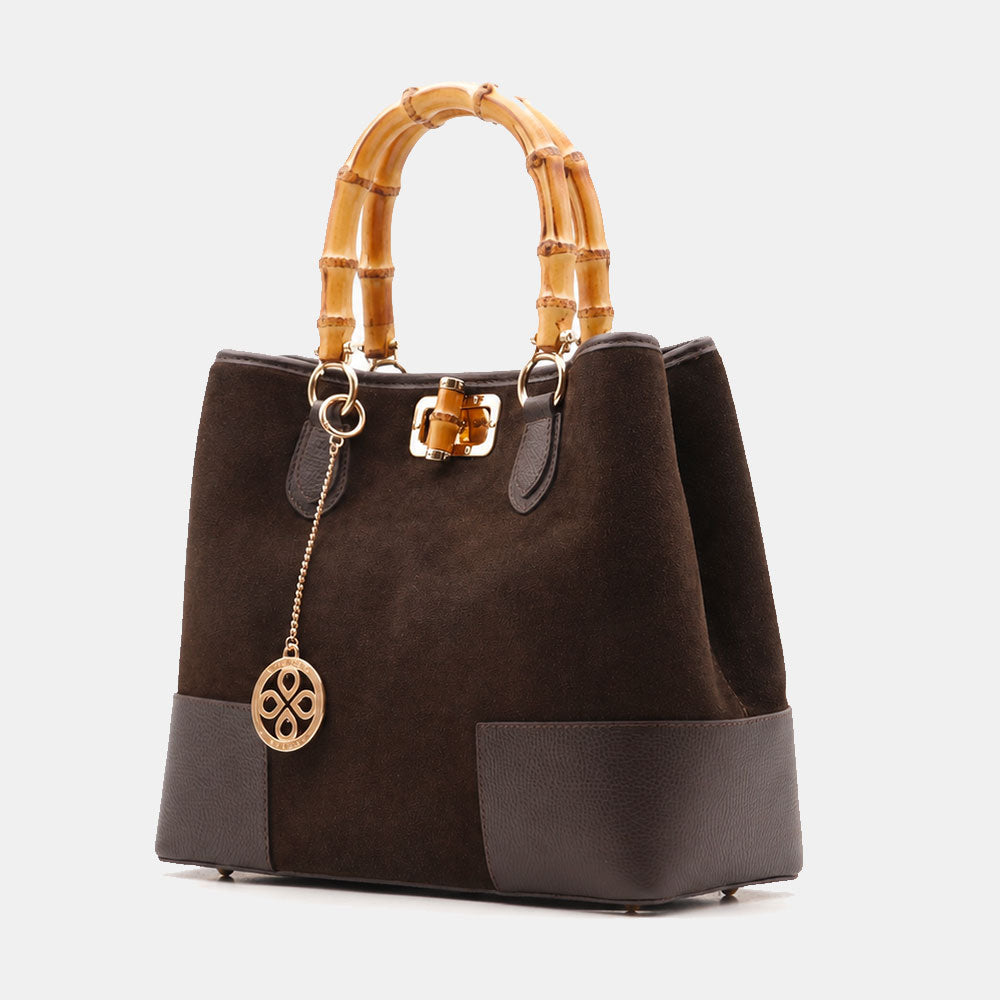 ViaVerdi Large Handbag in Suede and Dark Brown Leather Made in Italy – Line Volterra