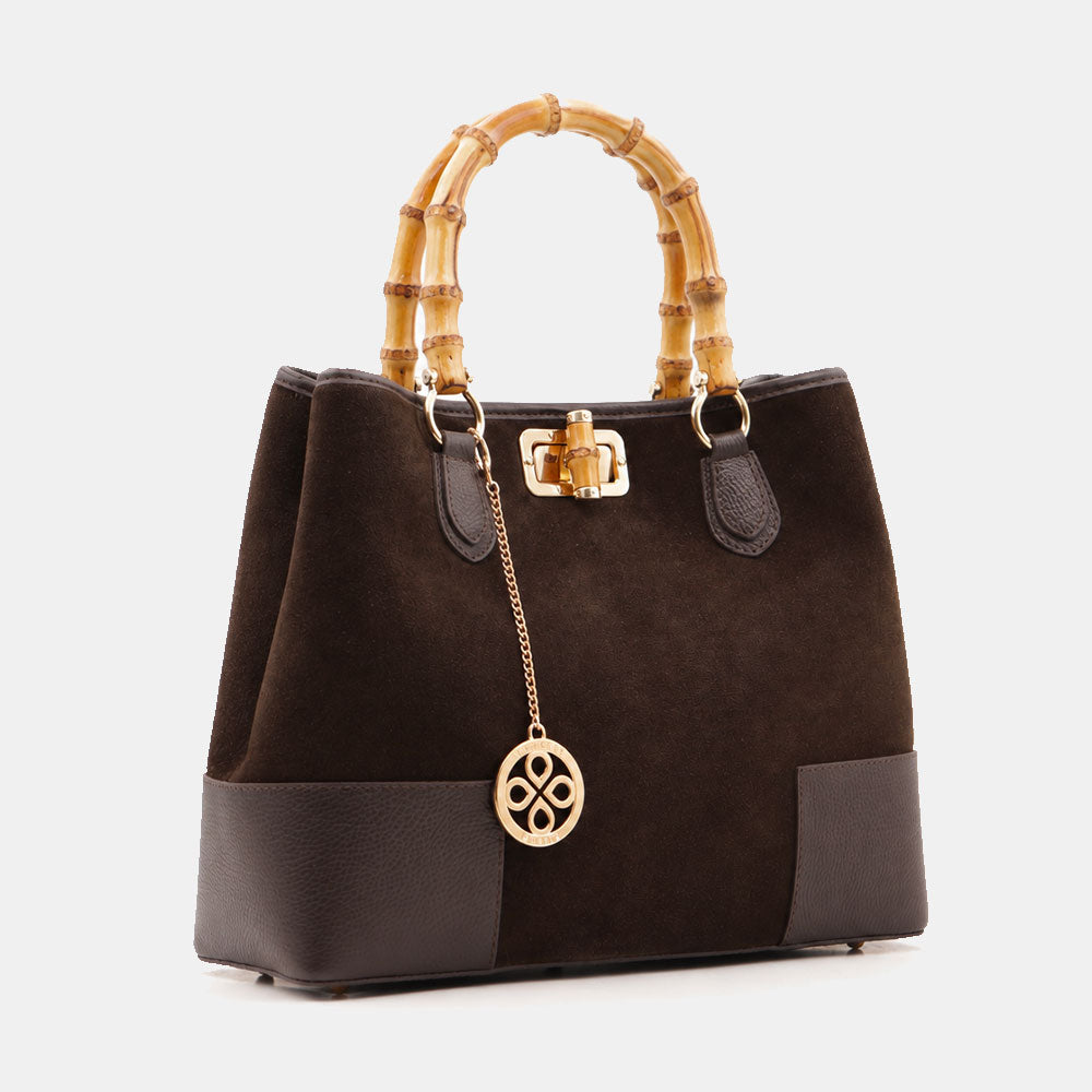 ViaVerdi Large Handbag in Suede and Dark Brown Leather Made in Italy – Line Volterra