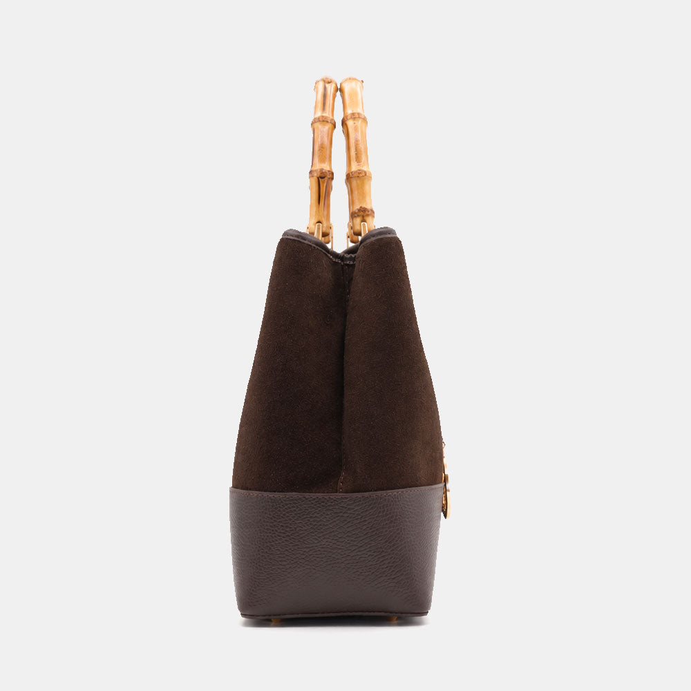 ViaVerdi Large Handbag in Suede and Dark Brown Leather Made in Italy – Line Volterra