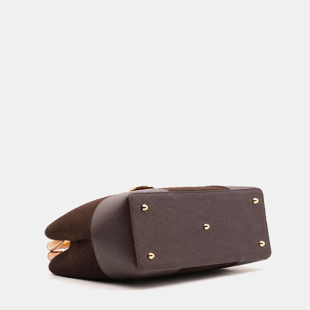ViaVerdi Large Handbag in Suede and Dark Brown Leather Made in Italy – Line Volterra