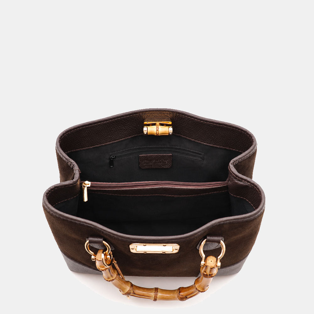 ViaVerdi Large Handbag in Suede and Dark Brown Leather Made in Italy – Line Volterra